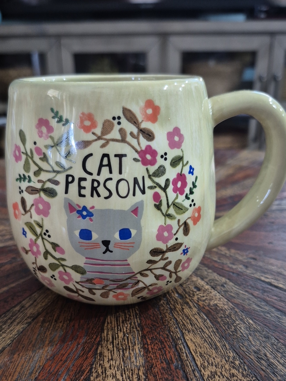 NATURAL LIFE Yellow Floral Cat Person Ceramic Mug